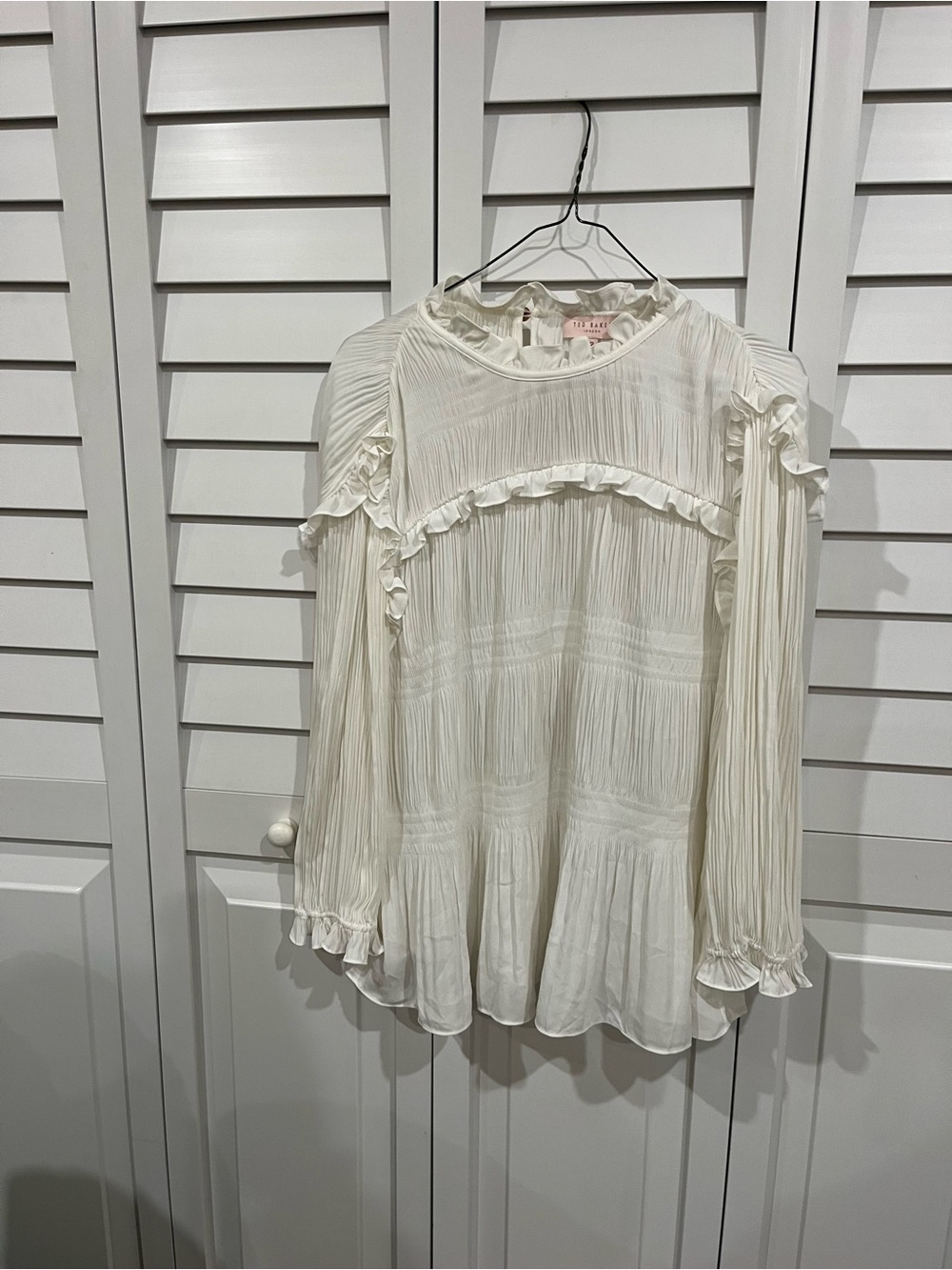 Ted Baker London Ivory Pleated Ruffle Tunic Top